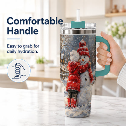 #pl[40oz|Green] Snowman Hug Tumbler 40oz, Snowy Tumbler, Stainless Steel Travel Cup
