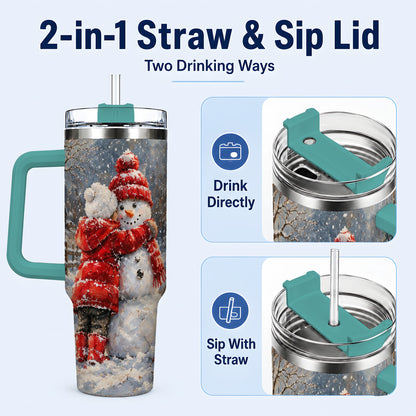 #pl[40oz|Green] Snowman Hug Tumbler 40oz, Snowy Tumbler, Stainless Steel Travel Cup