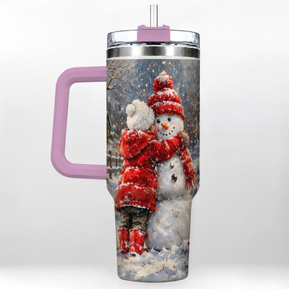 #pl[40oz|Pink] Snowman Hug Tumbler 40oz, Snowy Tumbler, Stainless Steel Travel Cup
