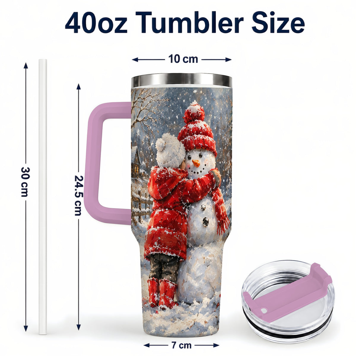 #pl[40oz|Pink] Snowman Hug Tumbler 40oz, Snowy Tumbler, Stainless Steel Travel Cup