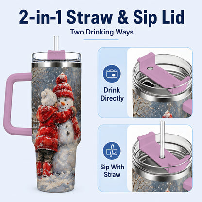 #pl[40oz|Pink] Snowman Hug Tumbler 40oz, Snowy Tumbler, Stainless Steel Travel Cup