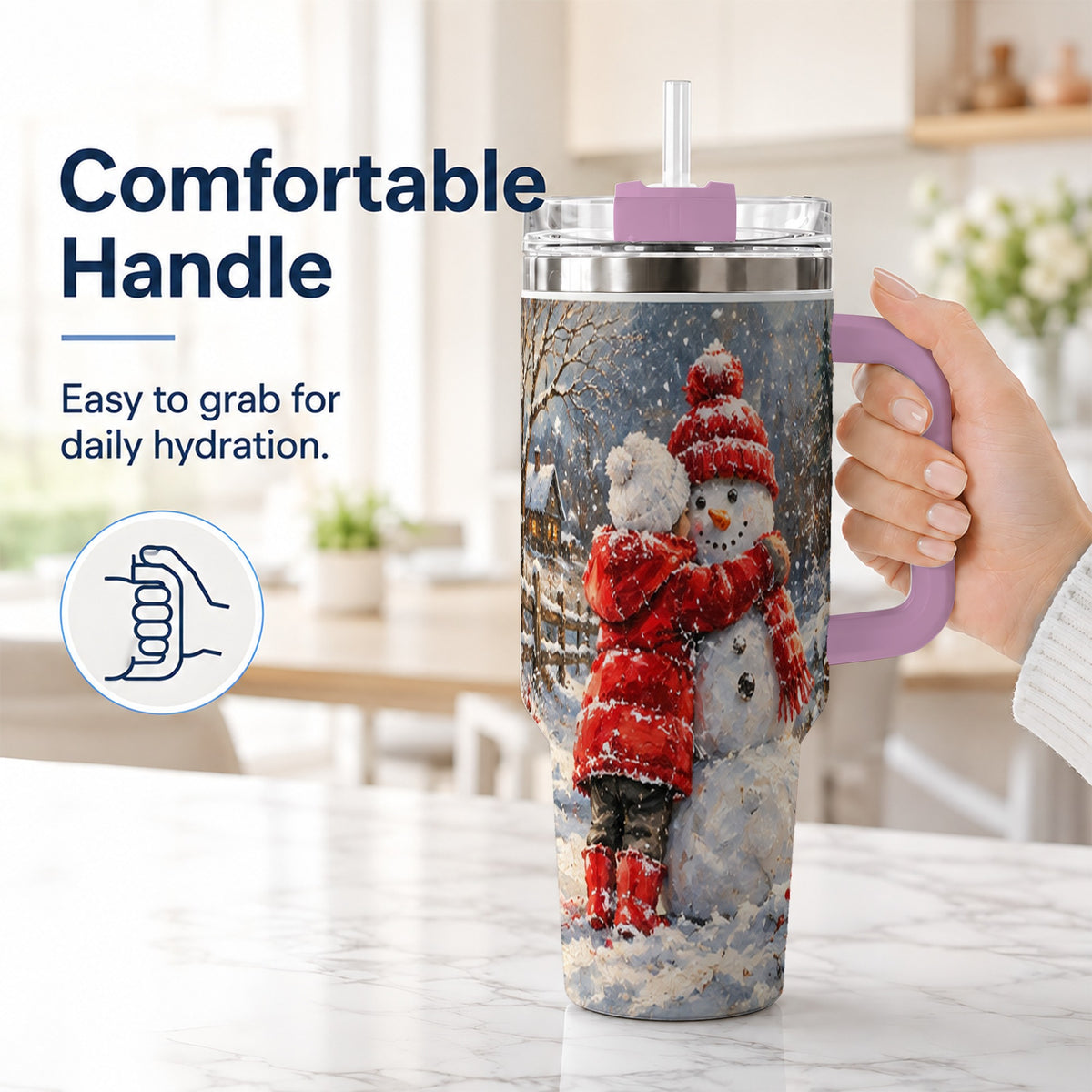 #pl[40oz|Pink] Snowman Hug Tumbler 40oz, Snowy Tumbler, Stainless Steel Travel Cup