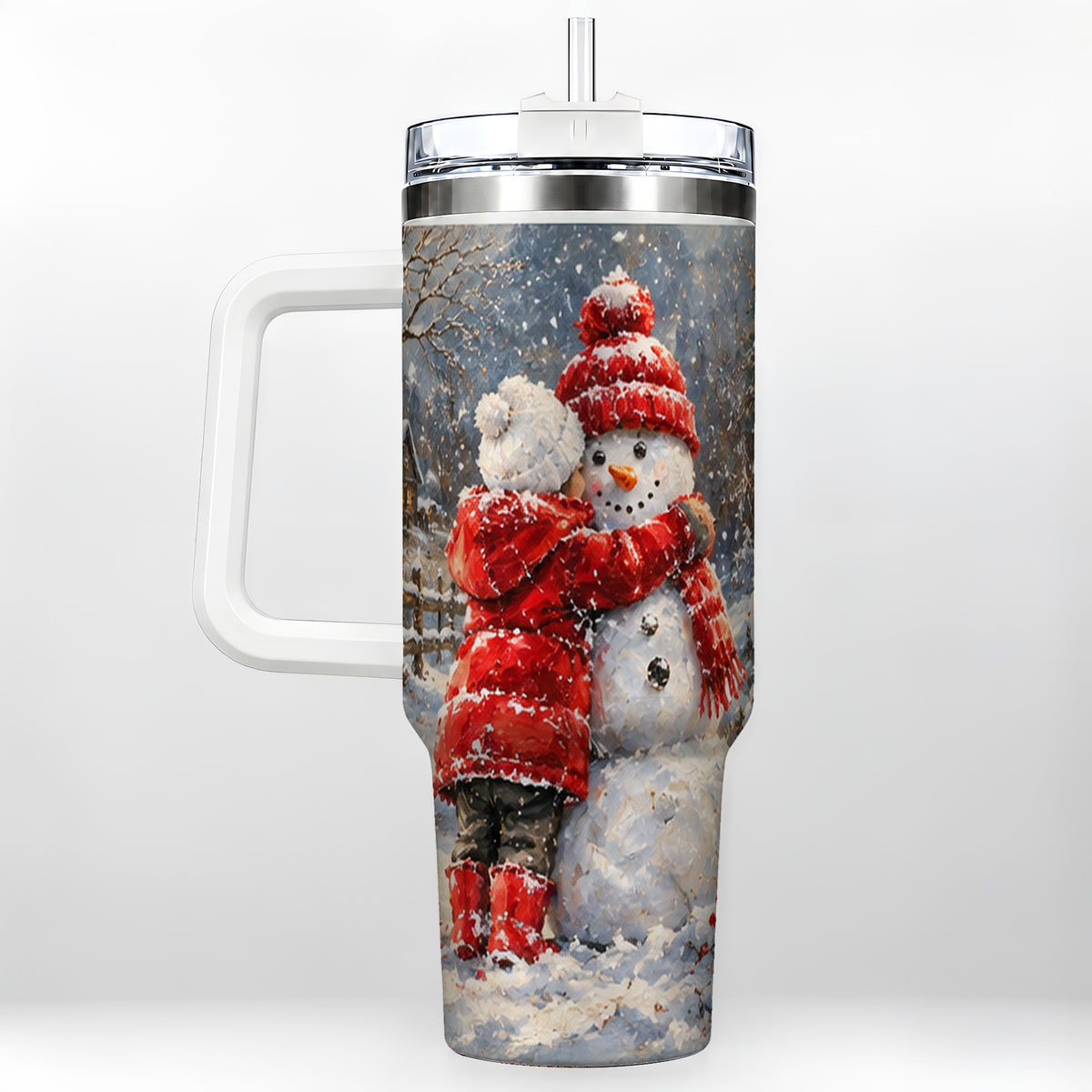 Snowman Hug Tumbler 40oz, Snowy Tumbler, Stainless Steel Travel Cup