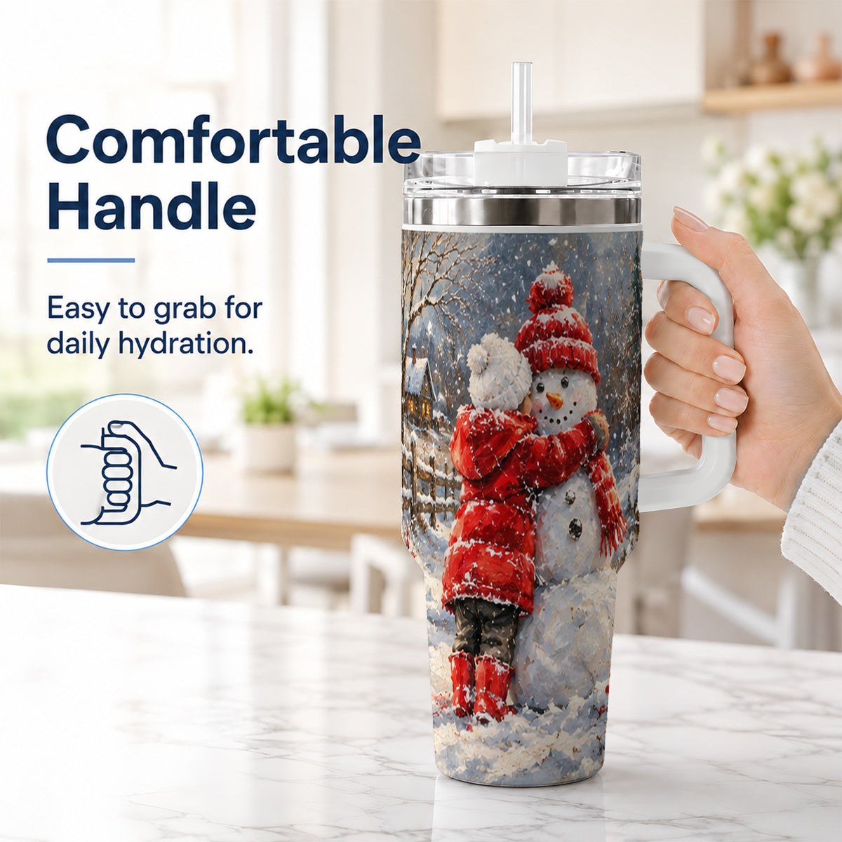 #pl[40oz|White] Snowman Hug Tumbler 40oz, Snowy Tumbler, Stainless Steel Travel Cup
