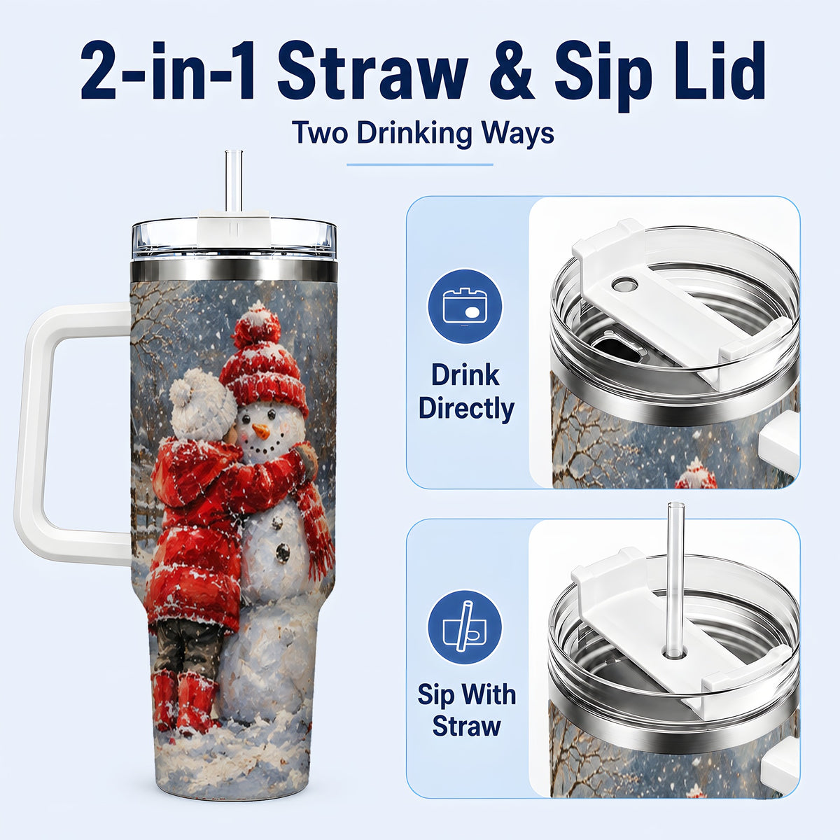 #pl[40oz|White] Snowman Hug Tumbler 40oz, Snowy Tumbler, Stainless Steel Travel Cup