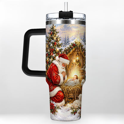 #pl[40oz|Black] Christmas Manger Tumbler 40oz, Santa Tumbler, Stainless Steel Travel Cup