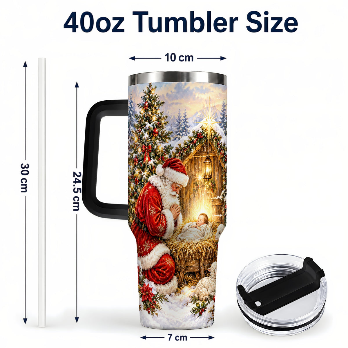 #pl[40oz|Black] Christmas Manger Tumbler 40oz, Santa Tumbler, Stainless Steel Travel Cup