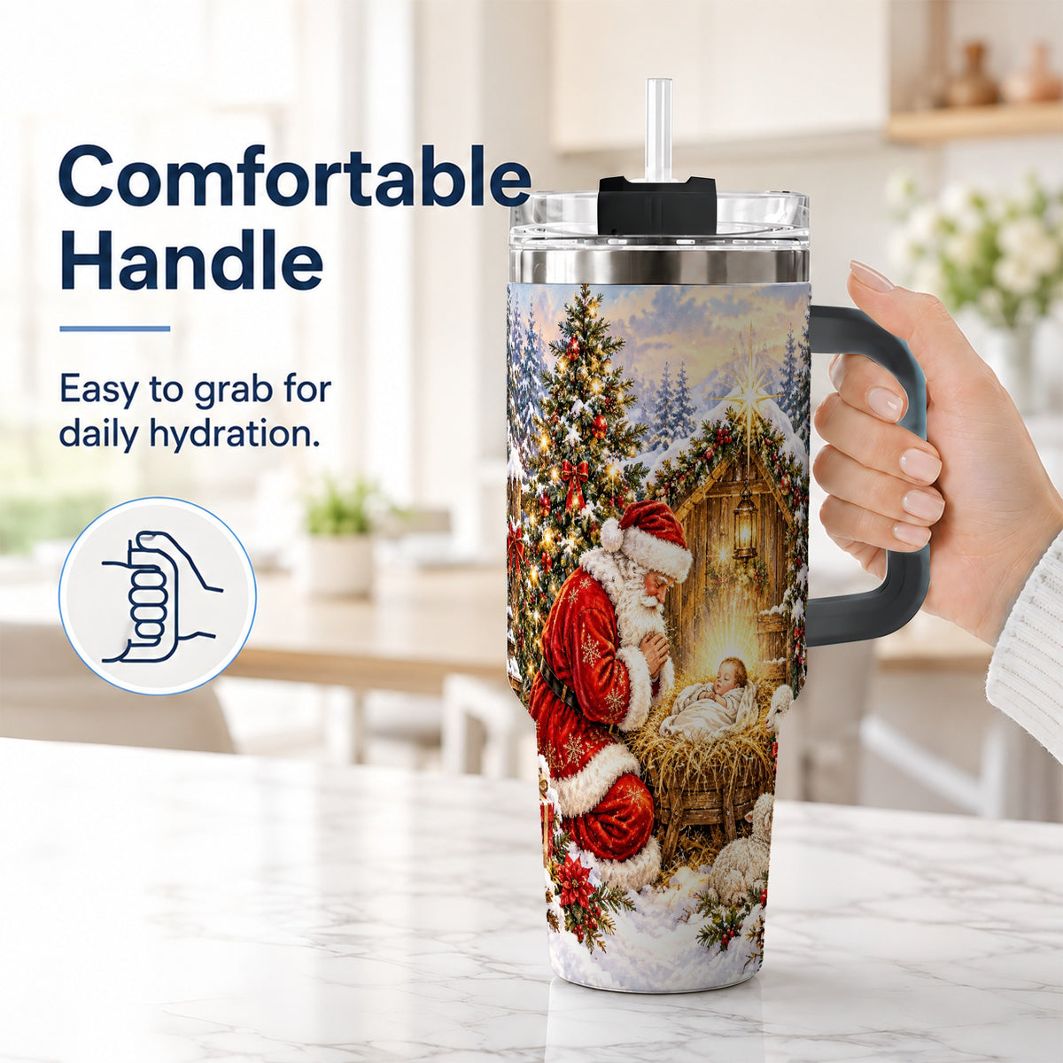 #pl[40oz|Black] Christmas Manger Tumbler 40oz, Santa Tumbler, Stainless Steel Travel Cup