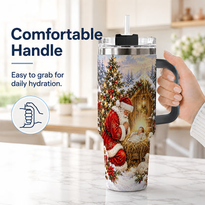 #pl[40oz|Black] Christmas Manger Tumbler 40oz, Santa Tumbler, Stainless Steel Travel Cup