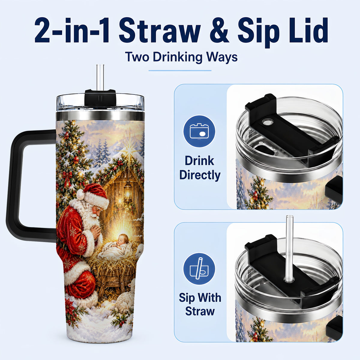 #pl[40oz|Black] Christmas Manger Tumbler 40oz, Santa Tumbler, Stainless Steel Travel Cup