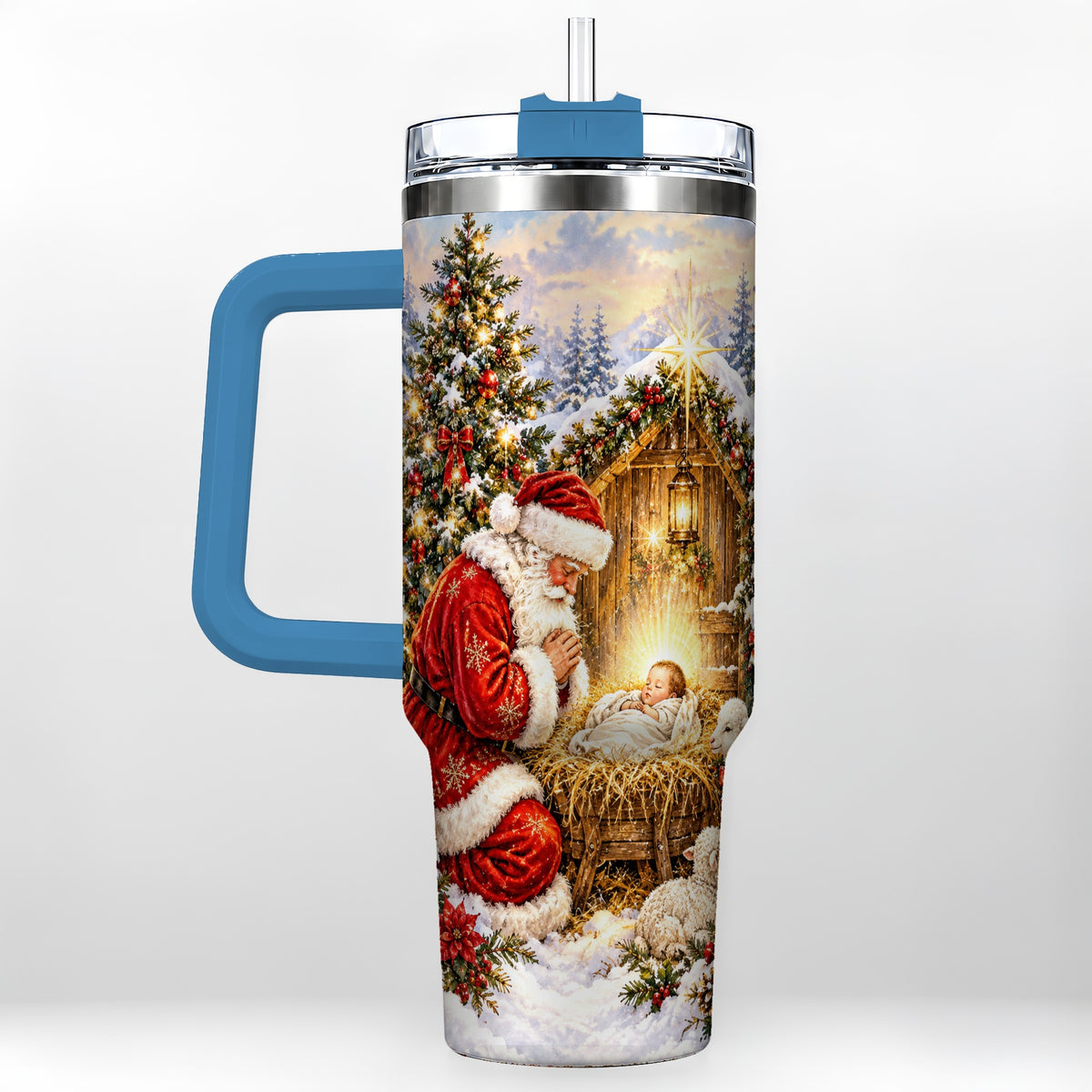 #pl[40oz|Blue] Christmas Manger Tumbler 40oz, Santa Tumbler, Stainless Steel Travel Cup