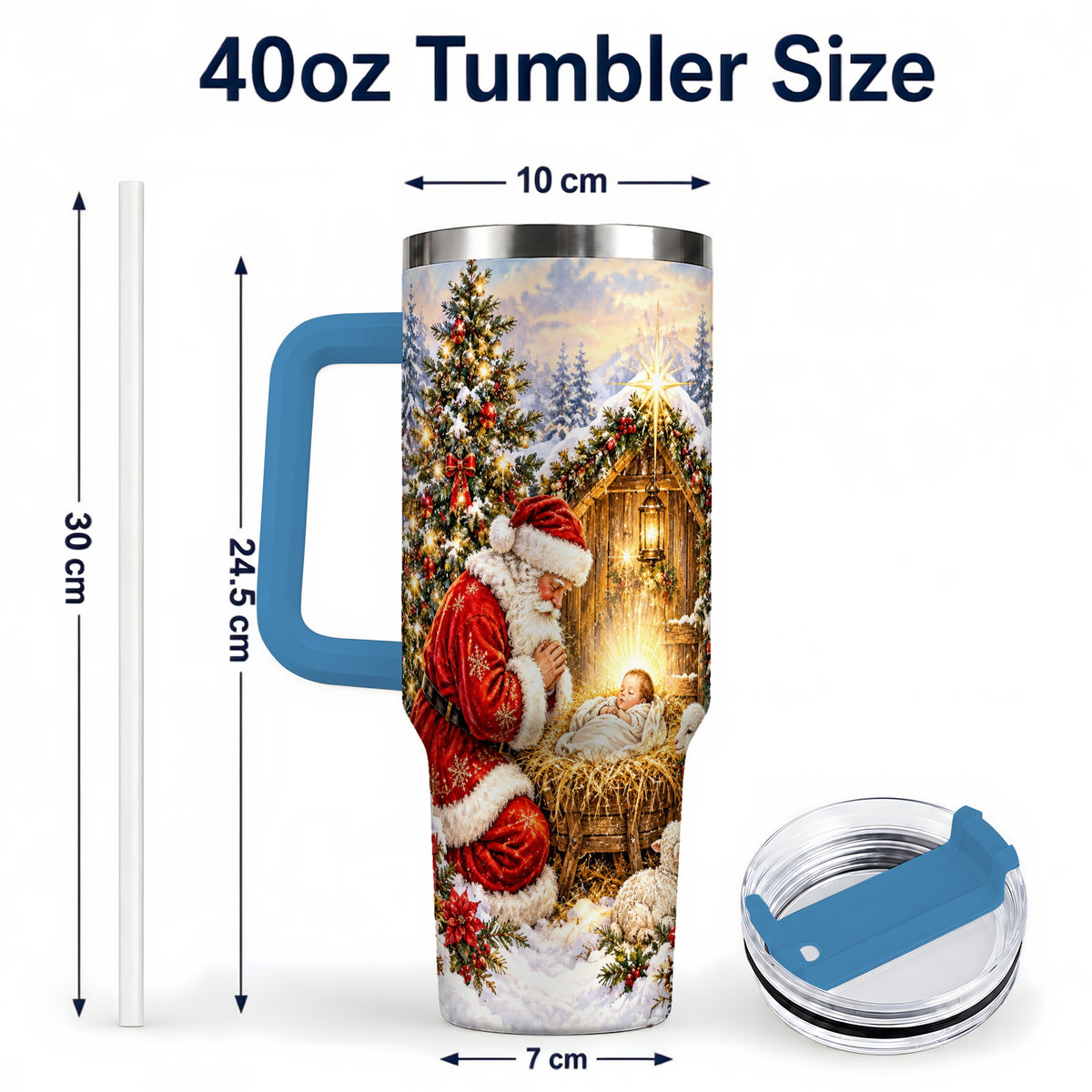 #pl[40oz|Blue] Christmas Manger Tumbler 40oz, Santa Tumbler, Stainless Steel Travel Cup