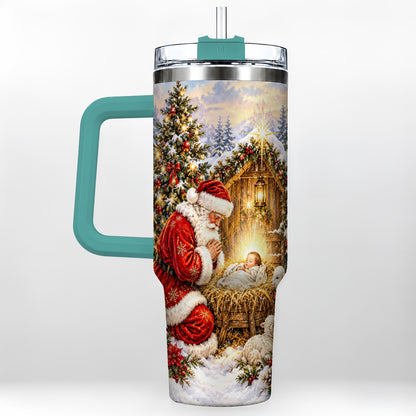 #pl[40oz|Green] Christmas Manger Tumbler 40oz, Santa Tumbler, Stainless Steel Travel Cup
