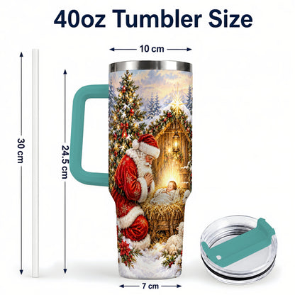 #pl[40oz|Green] Christmas Manger Tumbler 40oz, Santa Tumbler, Stainless Steel Travel Cup