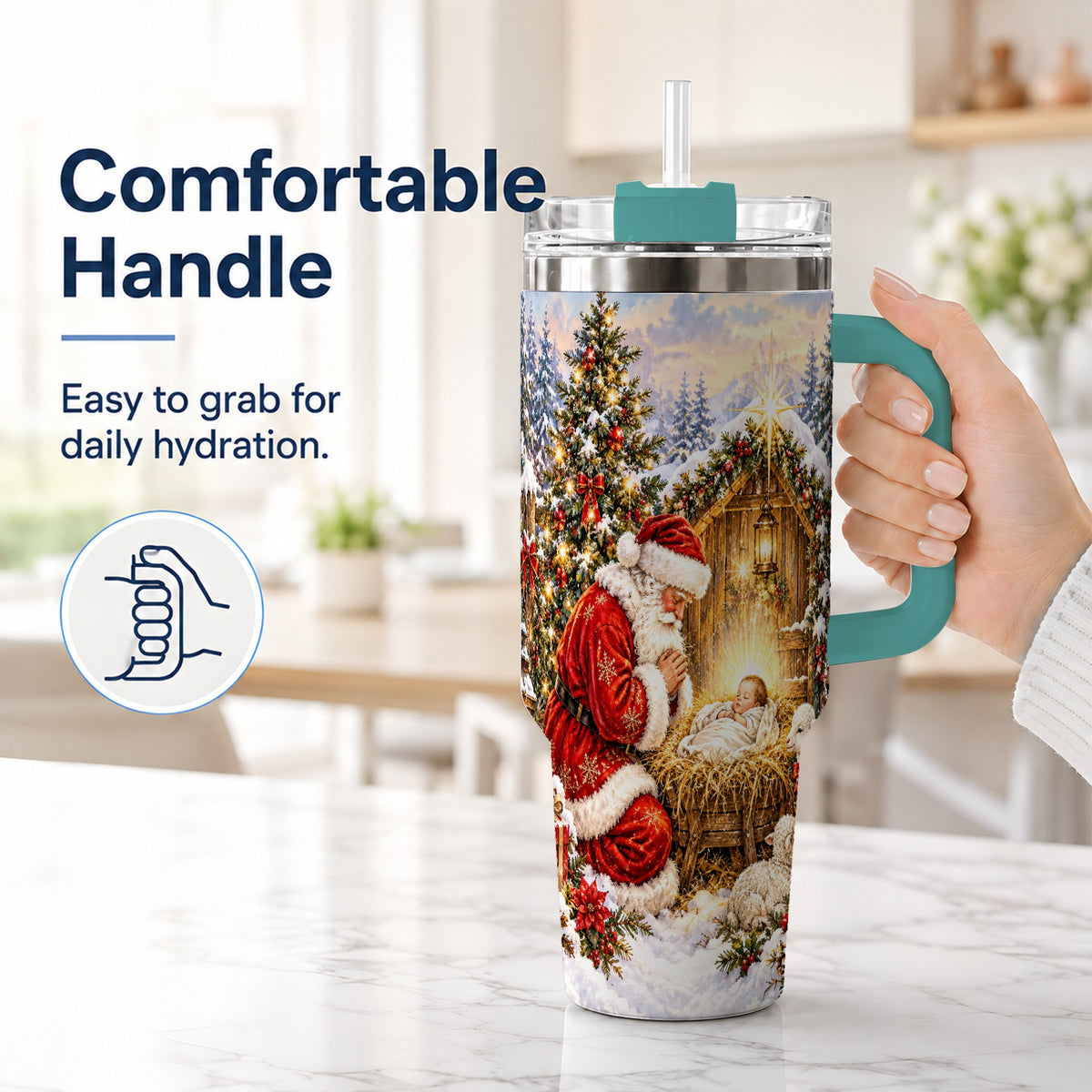 #pl[40oz|Green] Christmas Manger Tumbler 40oz, Santa Tumbler, Stainless Steel Travel Cup