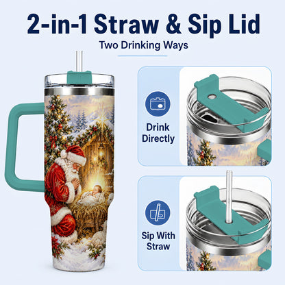 #pl[40oz|Green] Christmas Manger Tumbler 40oz, Santa Tumbler, Stainless Steel Travel Cup