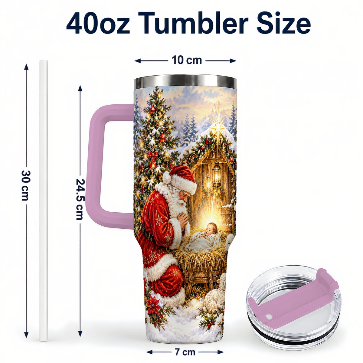 #pl[40oz|Pink] Christmas Manger Tumbler 40oz, Santa Tumbler, Stainless Steel Travel Cup