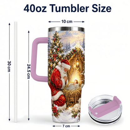 #pl[40oz|Pink] Christmas Manger Tumbler 40oz, Santa Tumbler, Stainless Steel Travel Cup