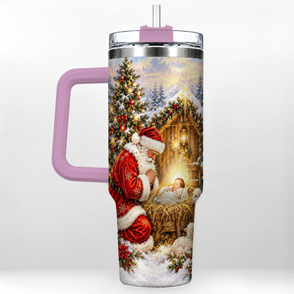 #pl[40oz|Pink] Christmas Manger Tumbler 40oz, Santa Tumbler, Stainless Steel Travel Cup