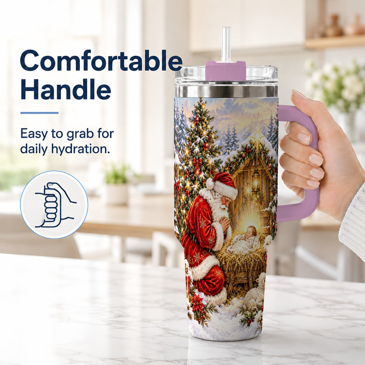 #pl[40oz|Pink] Christmas Manger Tumbler 40oz, Santa Tumbler, Stainless Steel Travel Cup