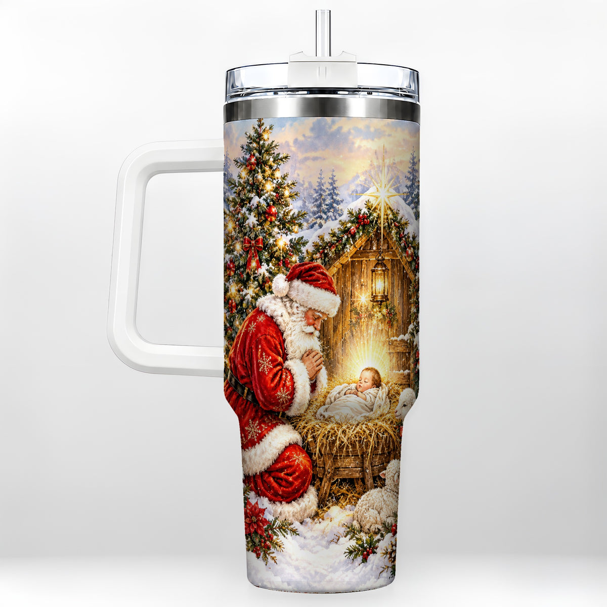 Christmas Manger Tumbler 40oz, Santa Tumbler, Stainless Steel Travel Cup