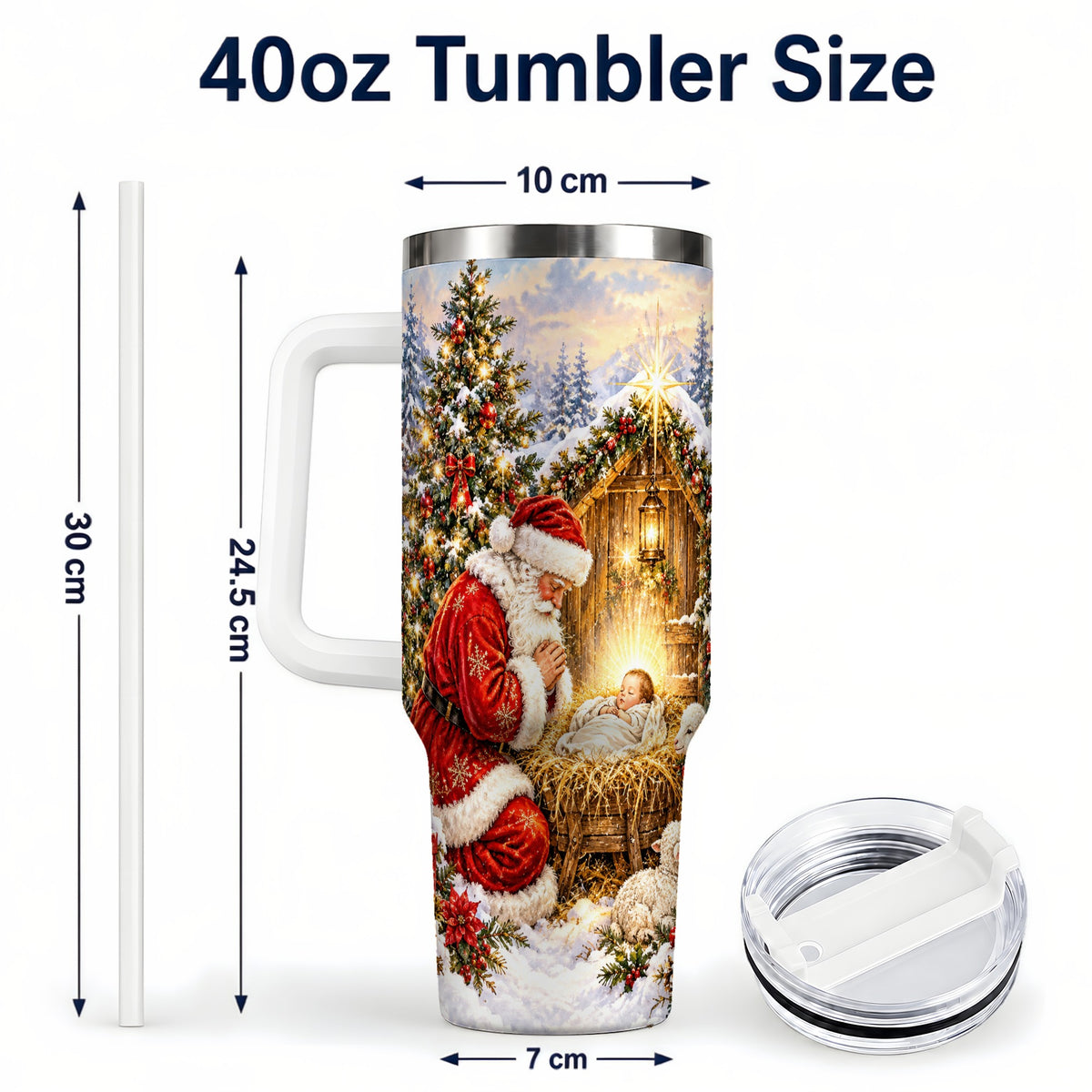 #pl[40oz|White] Christmas Manger Tumbler 40oz, Santa Tumbler, Stainless Steel Travel Cup