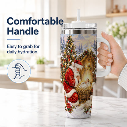 #pl[40oz|White] Christmas Manger Tumbler 40oz, Santa Tumbler, Stainless Steel Travel Cup