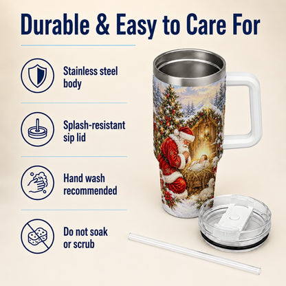 Christmas Manger Tumbler 40oz, Santa Tumbler, Stainless Steel Travel Cup
