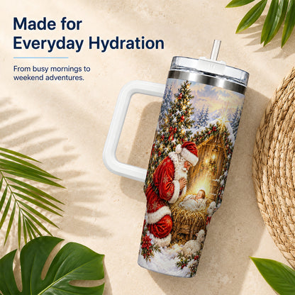 Christmas Manger Tumbler 40oz, Santa Tumbler, Stainless Steel Travel Cup