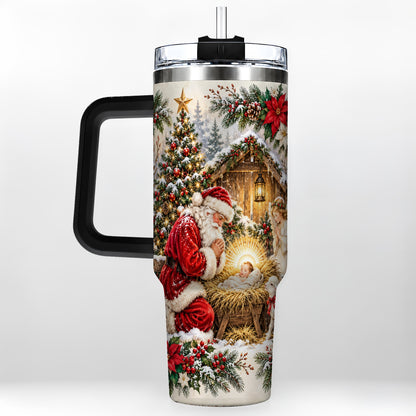 #pl[40oz|Black] Christmas Manger Tumbler 40oz, Santa Tumbler, Stainless Steel Travel Cup