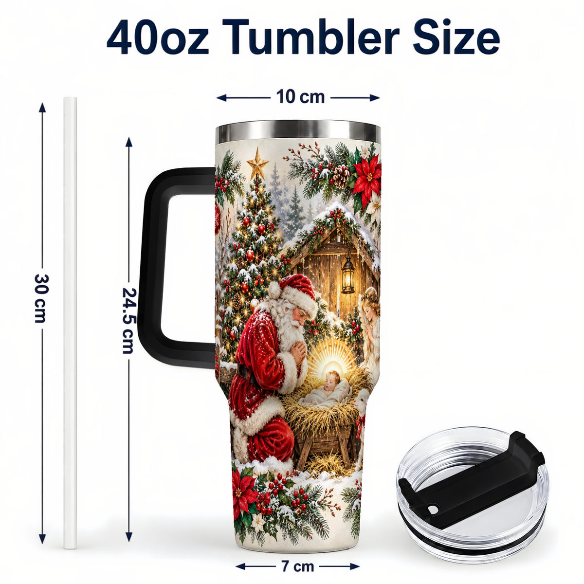 #pl[40oz|Black] Christmas Manger Tumbler 40oz, Santa Tumbler, Stainless Steel Travel Cup