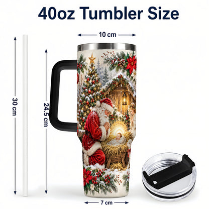 #pl[40oz|Black] Christmas Manger Tumbler 40oz, Santa Tumbler, Stainless Steel Travel Cup