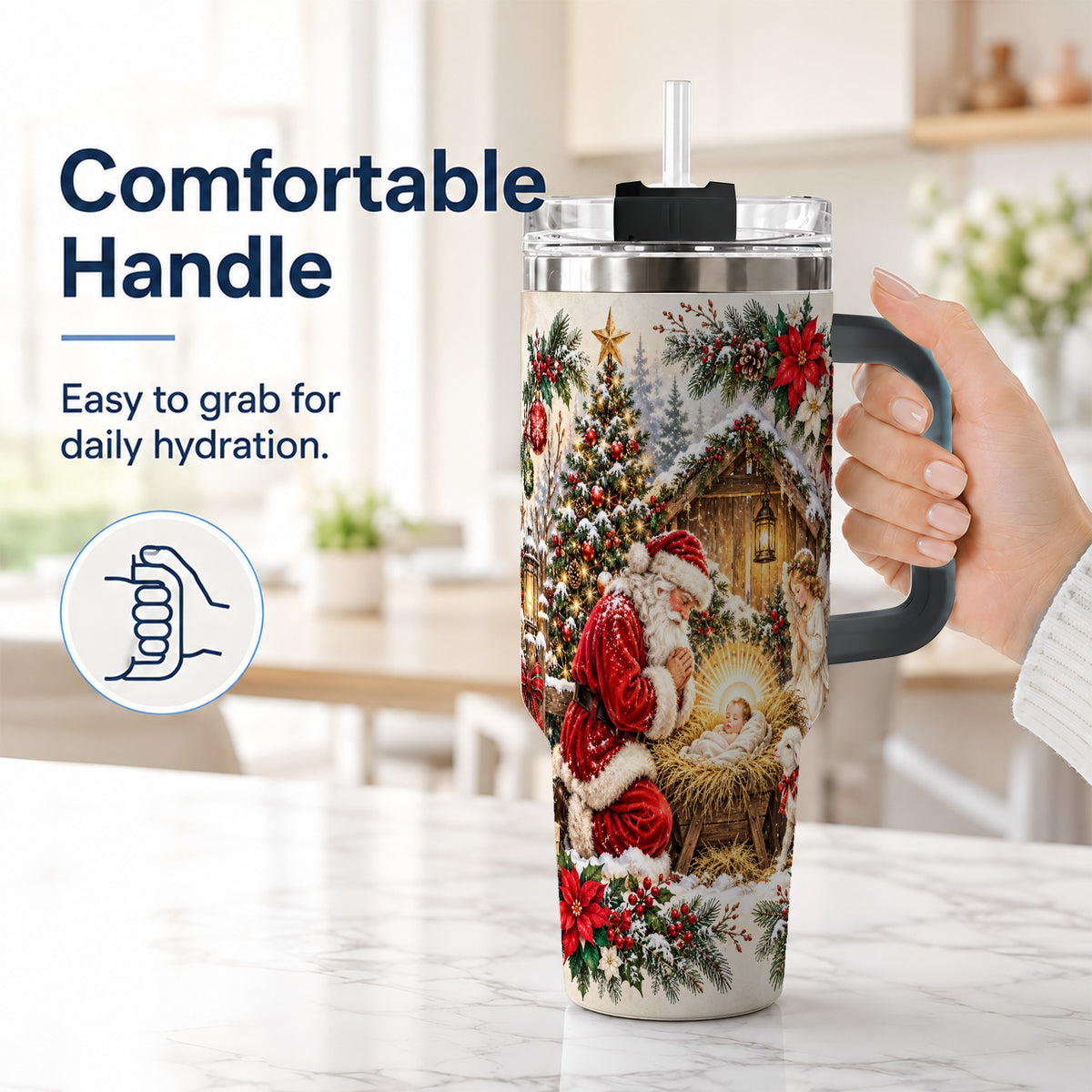 #pl[40oz|Black] Christmas Manger Tumbler 40oz, Santa Tumbler, Stainless Steel Travel Cup