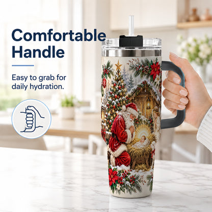 #pl[40oz|Black] Christmas Manger Tumbler 40oz, Santa Tumbler, Stainless Steel Travel Cup
