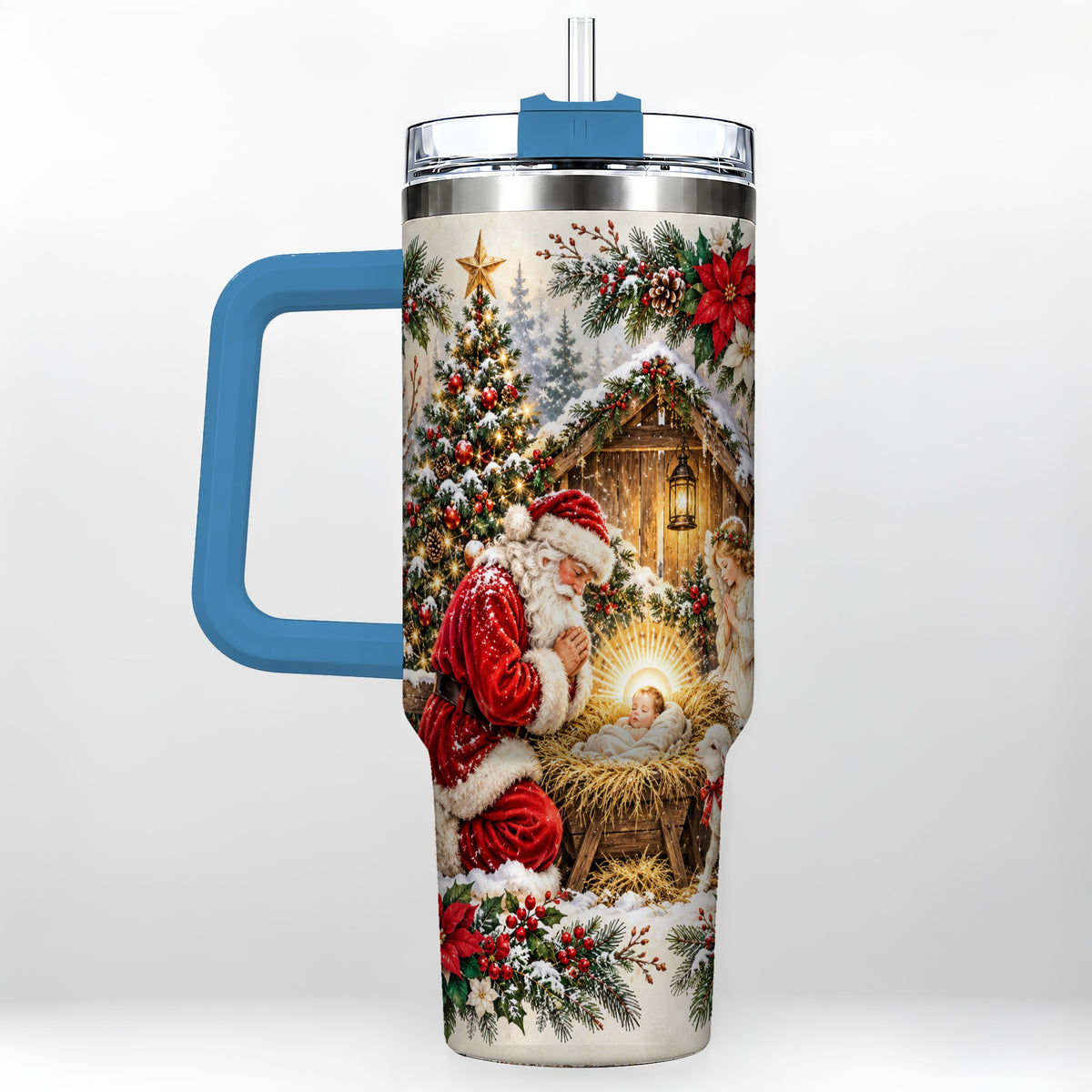 #pl[40oz|Blue] Christmas Manger Tumbler 40oz, Santa Tumbler, Stainless Steel Travel Cup