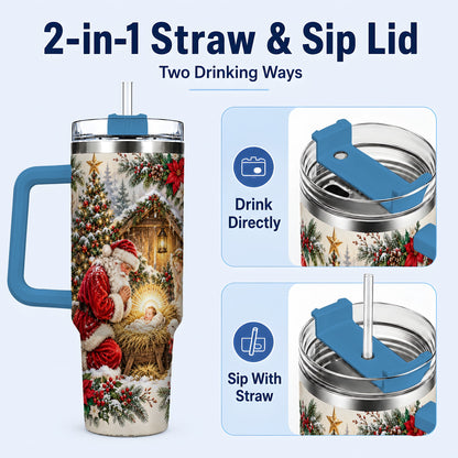 #pl[40oz|Blue] Christmas Manger Tumbler 40oz, Santa Tumbler, Stainless Steel Travel Cup