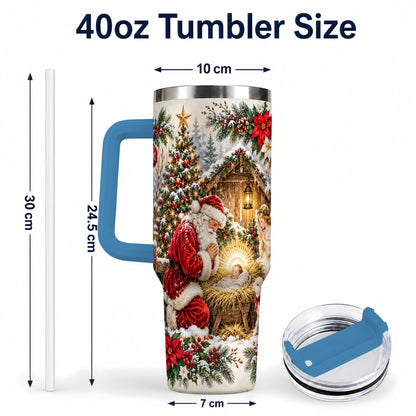 #pl[40oz|Blue] Christmas Manger Tumbler 40oz, Santa Tumbler, Stainless Steel Travel Cup
