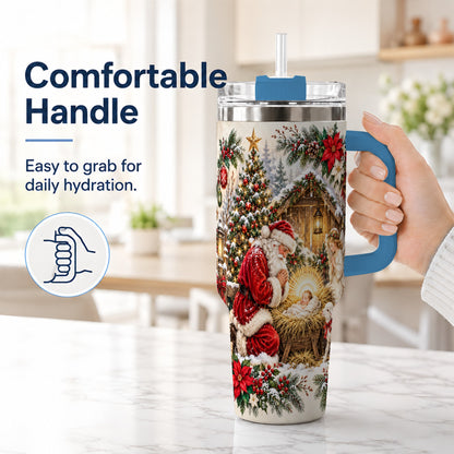 #pl[40oz|Blue] Christmas Manger Tumbler 40oz, Santa Tumbler, Stainless Steel Travel Cup