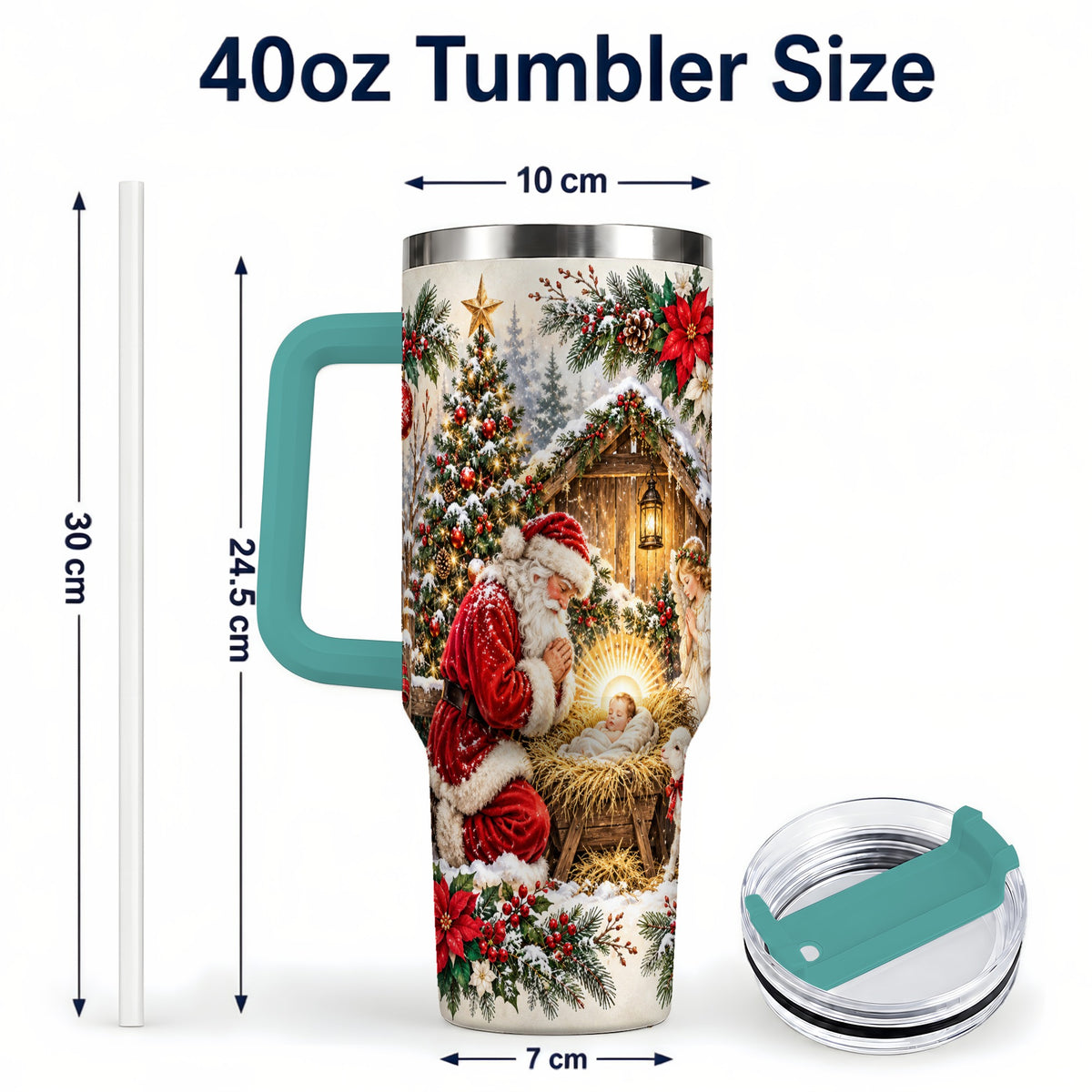 #pl[40oz|Green] Christmas Manger Tumbler 40oz, Santa Tumbler, Stainless Steel Travel Cup