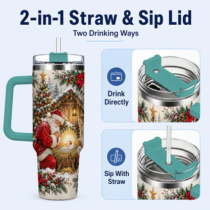 #pl[40oz|Green] Christmas Manger Tumbler 40oz, Santa Tumbler, Stainless Steel Travel Cup