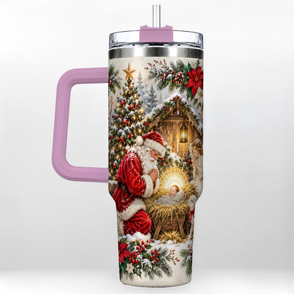 #pl[40oz|Pink] Christmas Manger Tumbler 40oz, Santa Tumbler, Stainless Steel Travel Cup