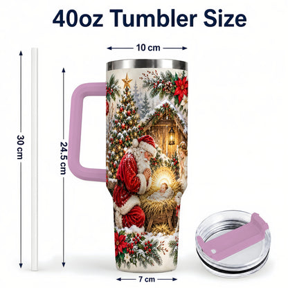 #pl[40oz|Pink] Christmas Manger Tumbler 40oz, Santa Tumbler, Stainless Steel Travel Cup