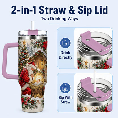 #pl[40oz|Pink] Christmas Manger Tumbler 40oz, Santa Tumbler, Stainless Steel Travel Cup