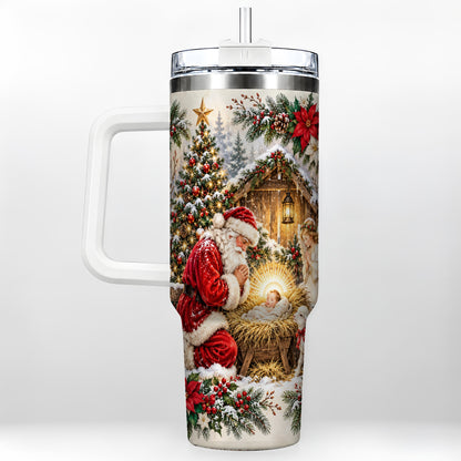 Christmas Manger Tumbler 40oz, Santa Tumbler, Stainless Steel Travel Cup