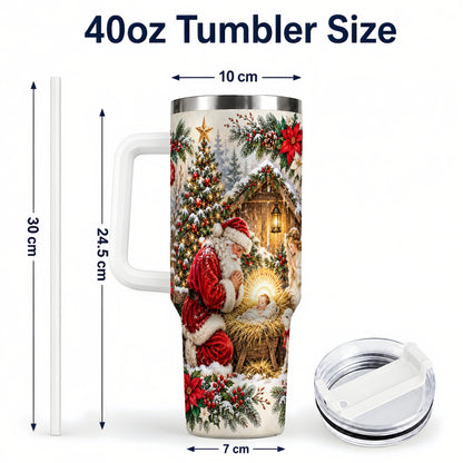 #pl[40oz|White] Christmas Manger Tumbler 40oz, Santa Tumbler, Stainless Steel Travel Cup