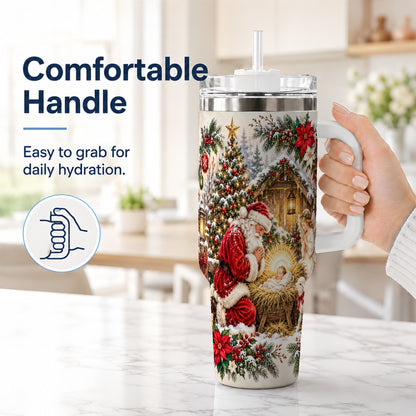 #pl[40oz|White] Christmas Manger Tumbler 40oz, Santa Tumbler, Stainless Steel Travel Cup