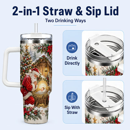#pl[40oz|White] Christmas Manger Tumbler 40oz, Santa Tumbler, Stainless Steel Travel Cup