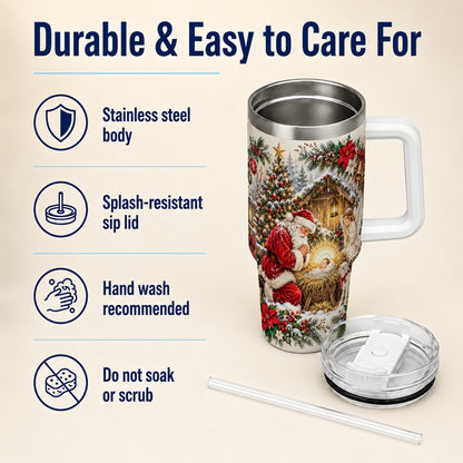 Christmas Manger Tumbler 40oz, Santa Tumbler, Stainless Steel Travel Cup