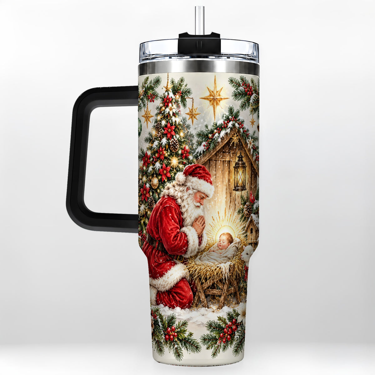 #pl[40oz|Black] Christmas Manger Tumbler 40oz, Santa Tumbler, Stainless Steel Travel Cup