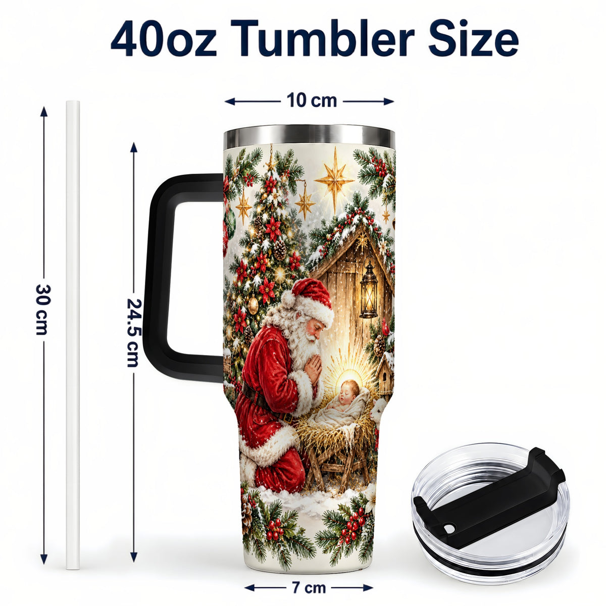 #pl[40oz|Black] Christmas Manger Tumbler 40oz, Santa Tumbler, Stainless Steel Travel Cup